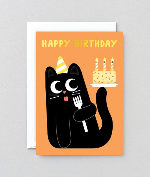 'Happy Birthday Cat Cake' Greetings Card by WRAP