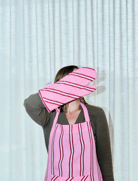 Raspberry Stripe Oven Mitt by mosey me